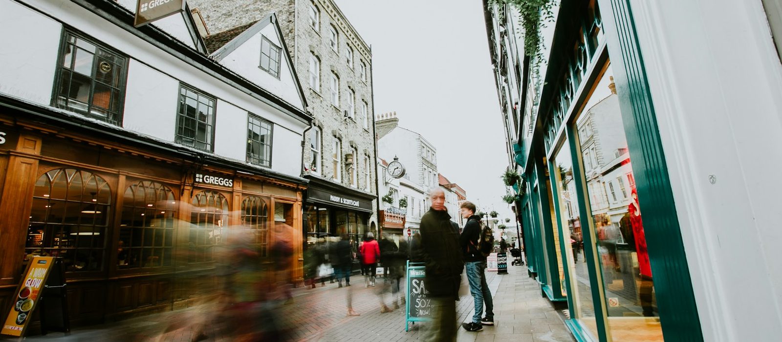 A shopping street in Bury St Edmunds