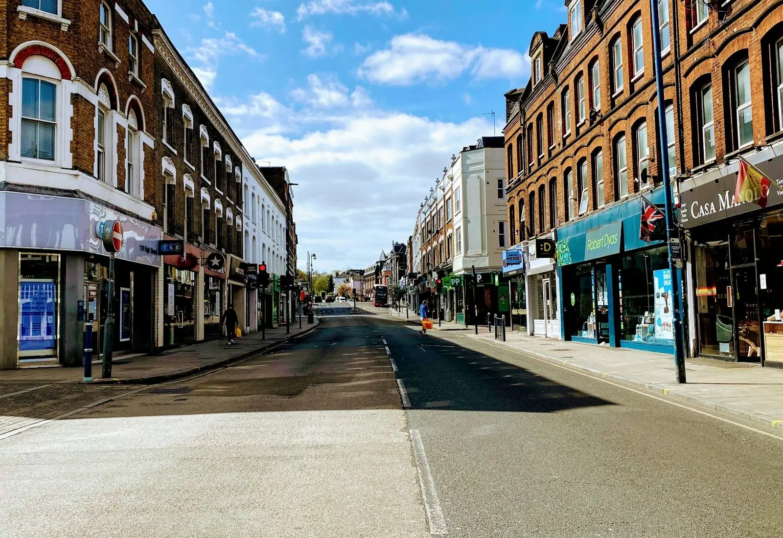 A town centre street lined with independent shops