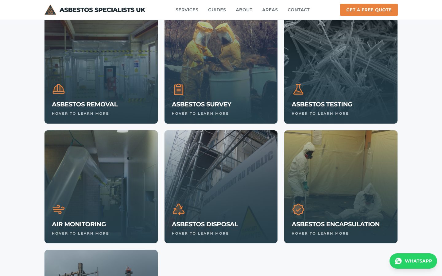The services: removal, survey, testing, air monitoring, disposal and encapsulation