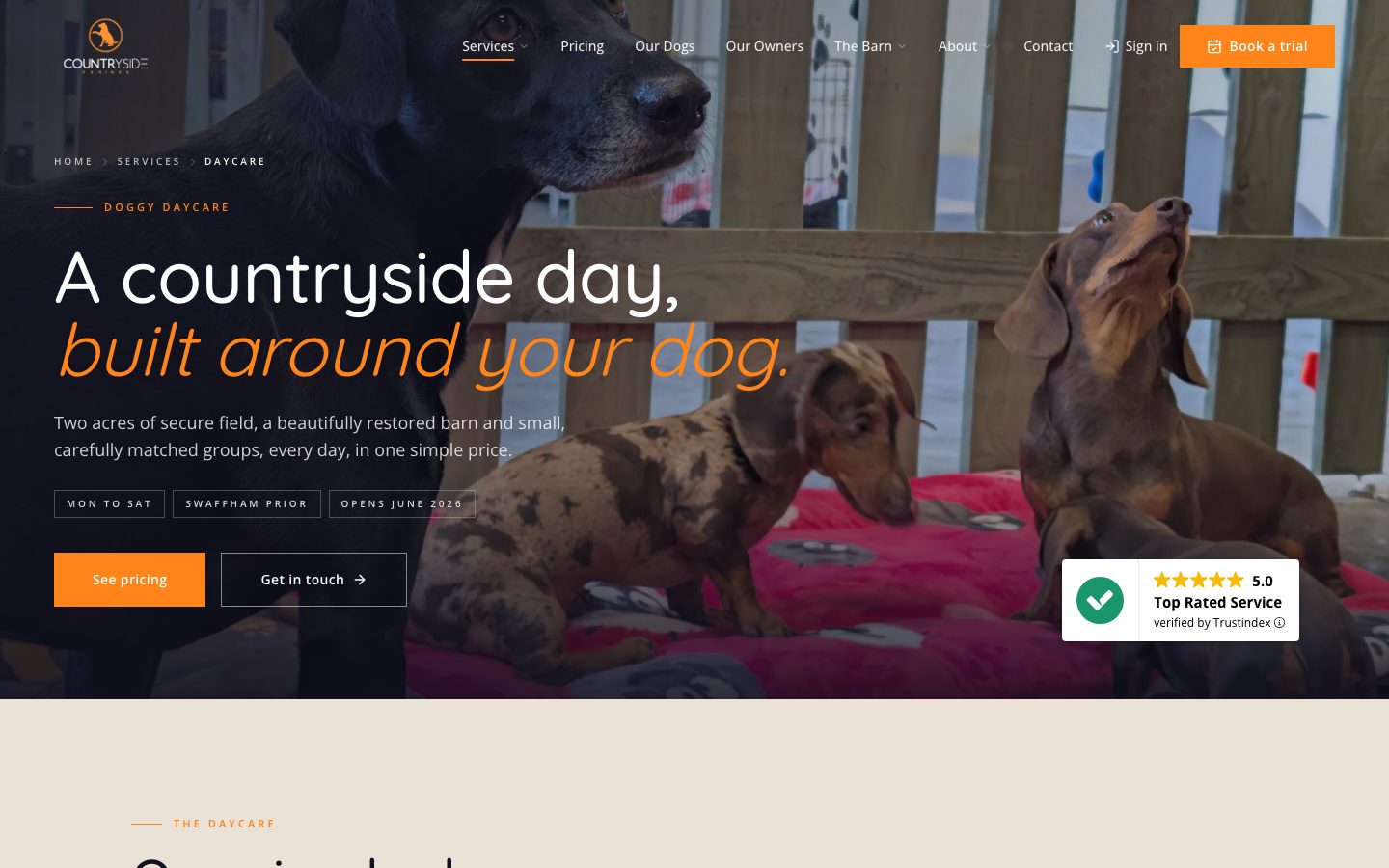 The daycare page, a countryside day built around your dog