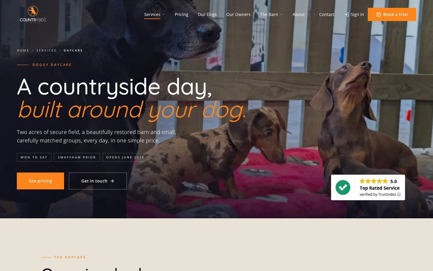The daycare page, a countryside day built around your dog