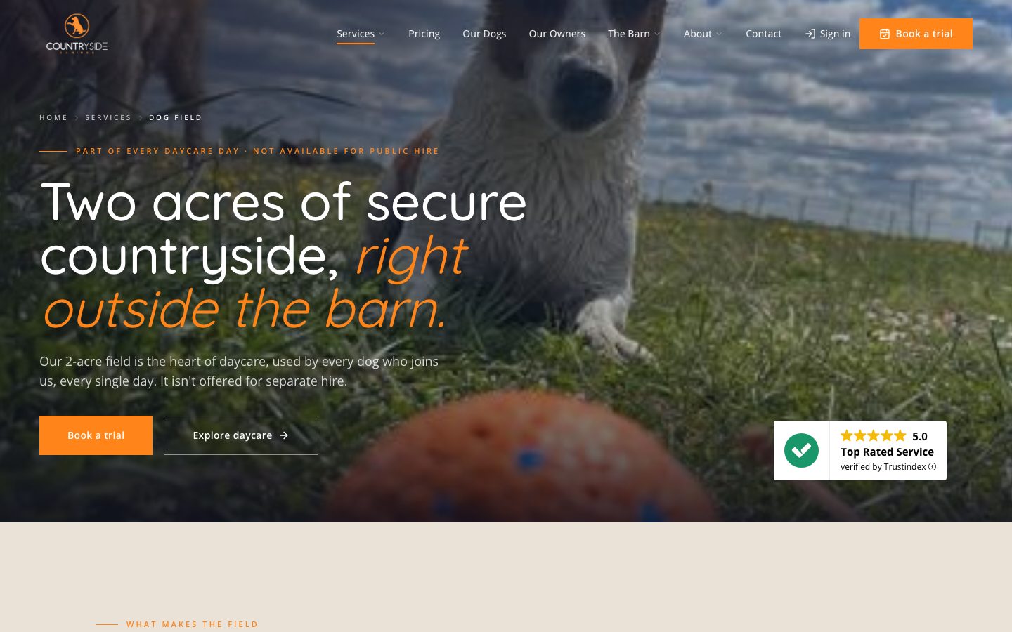 The dog field page, two acres of secure countryside