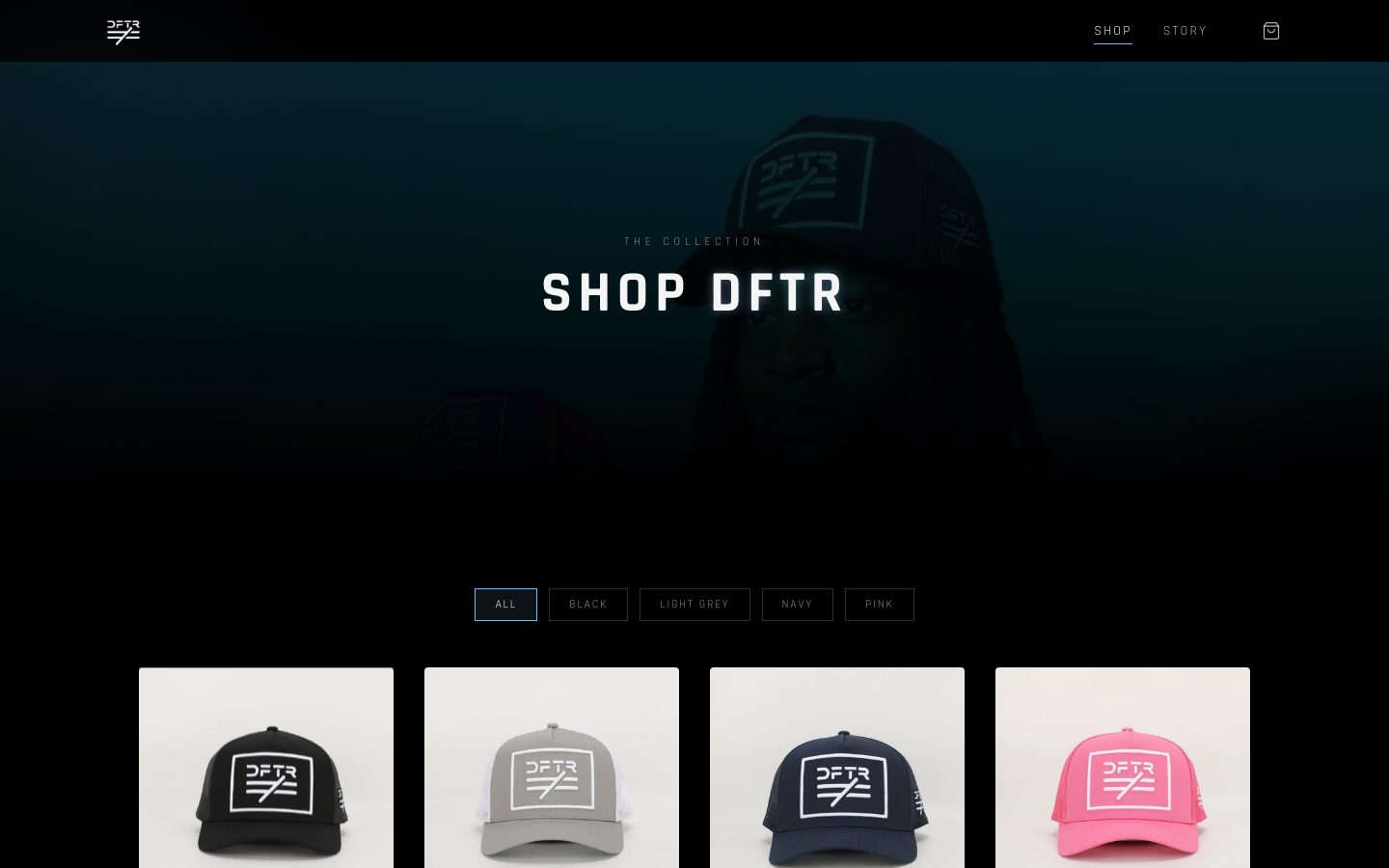 The shop, the DFTR cap in four colours