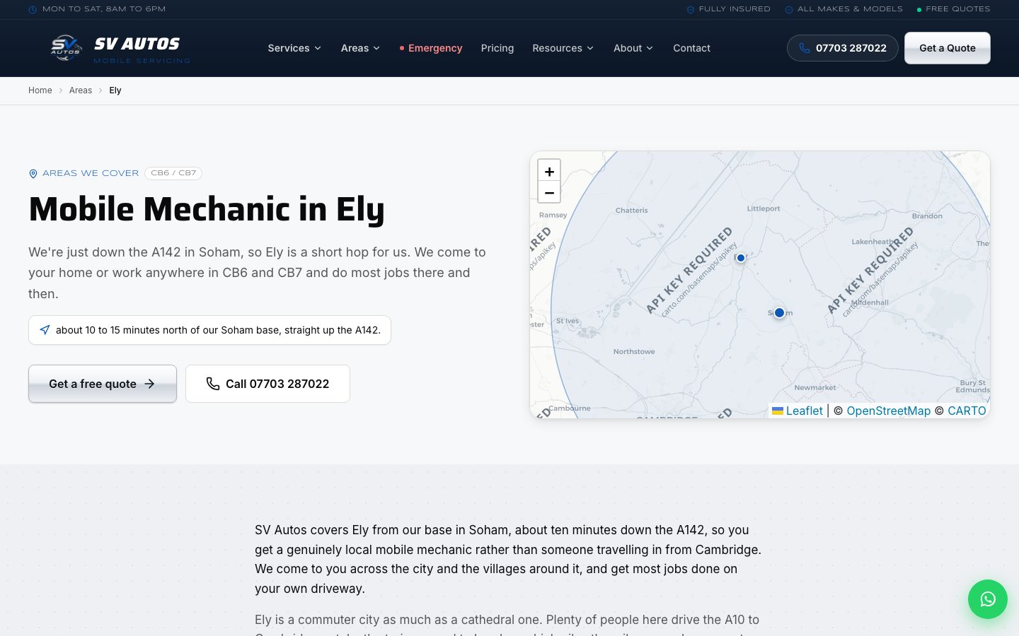 The Ely area page, one of 25 town and area pages