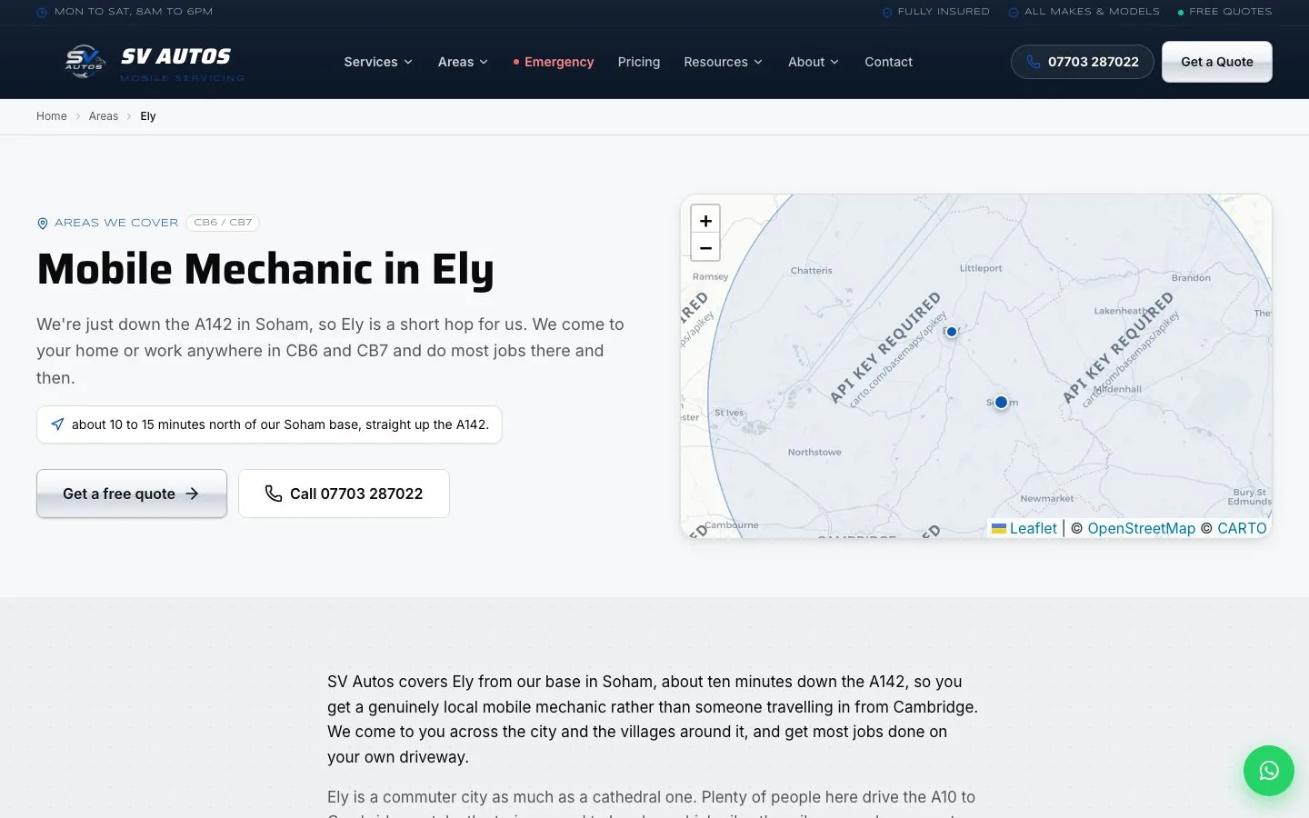 The Ely area page, one of 25 town and area pages