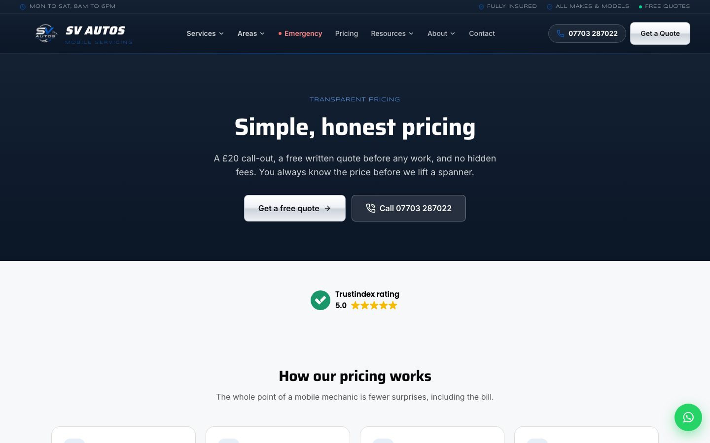 The pricing page, with from-prices shown in the open