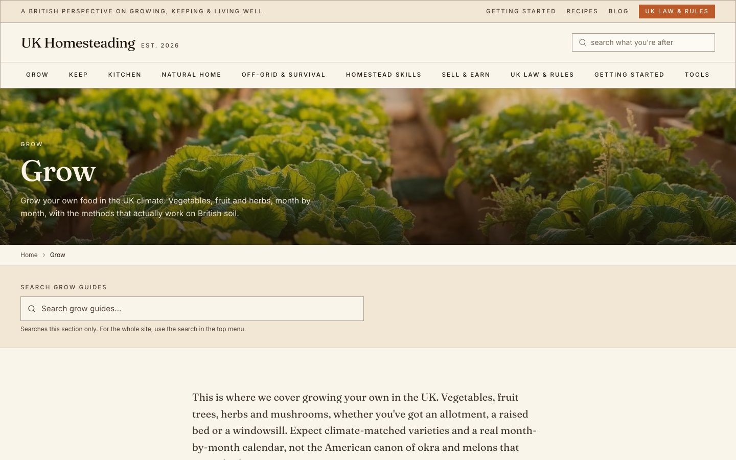 The Grow section, growing food in the UK climate