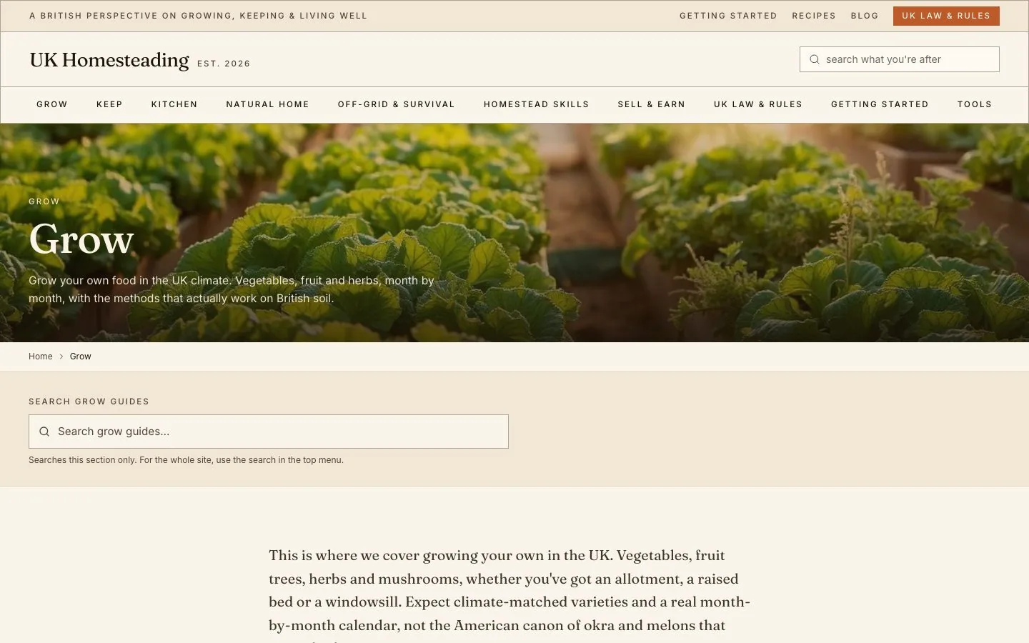 The Grow section, growing food in the UK climate
