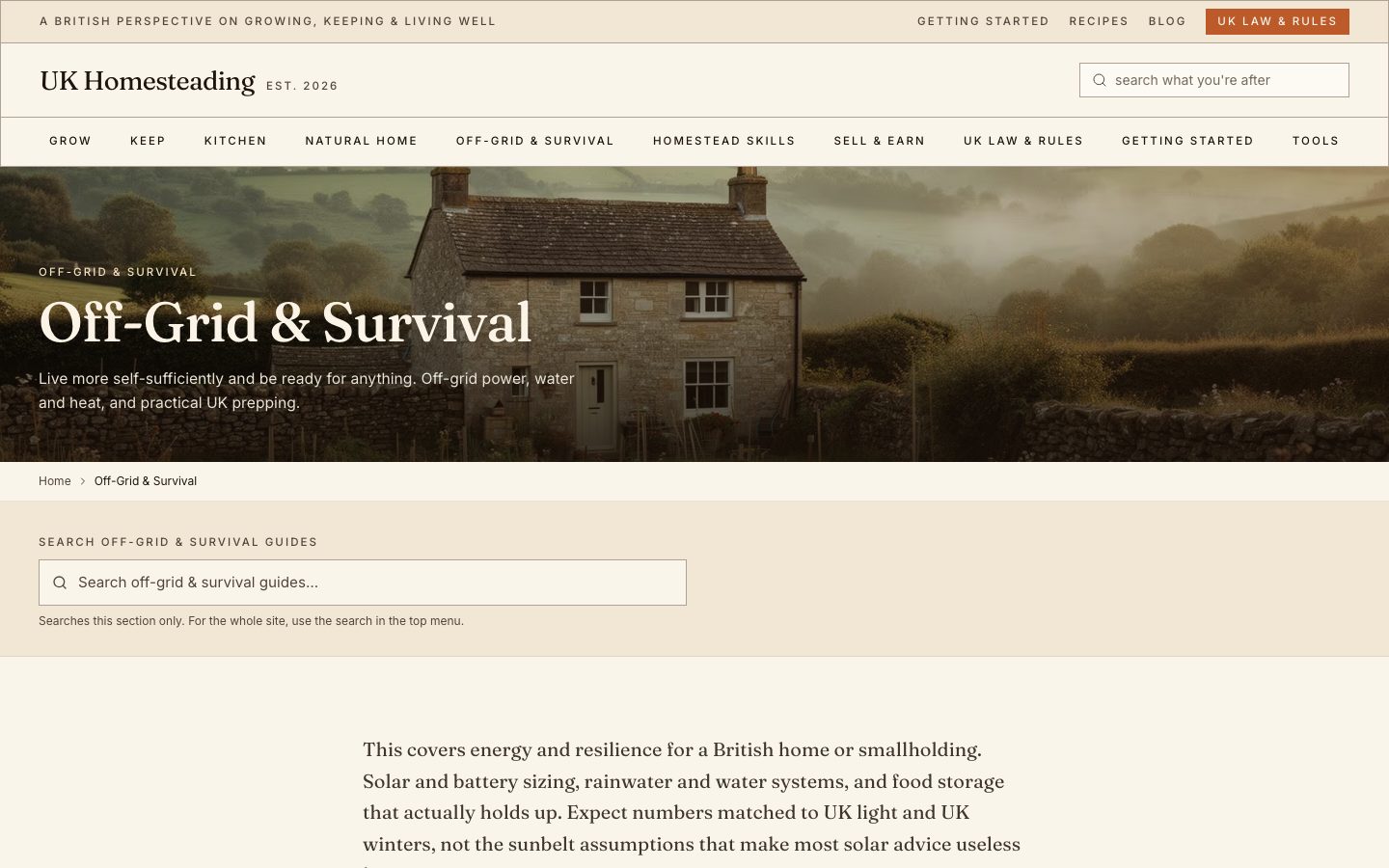 The Off-Grid and Survival section