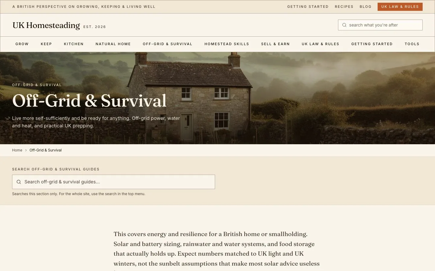 The Off-Grid and Survival section