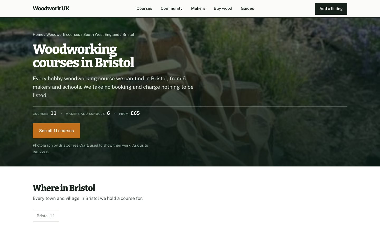 A town page, woodworking courses in Bristol