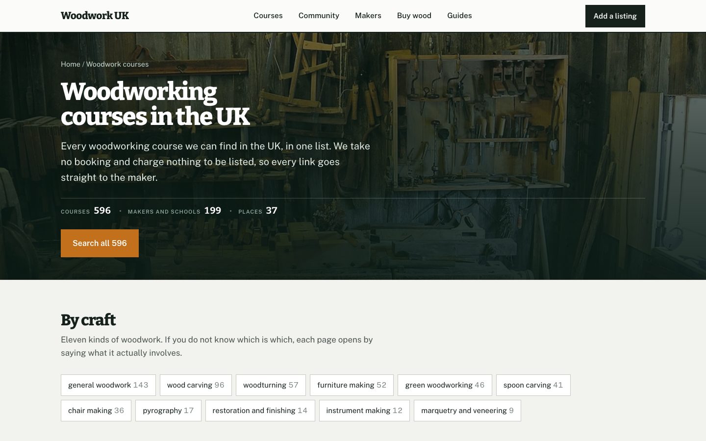 The courses hub, 596 courses by craft