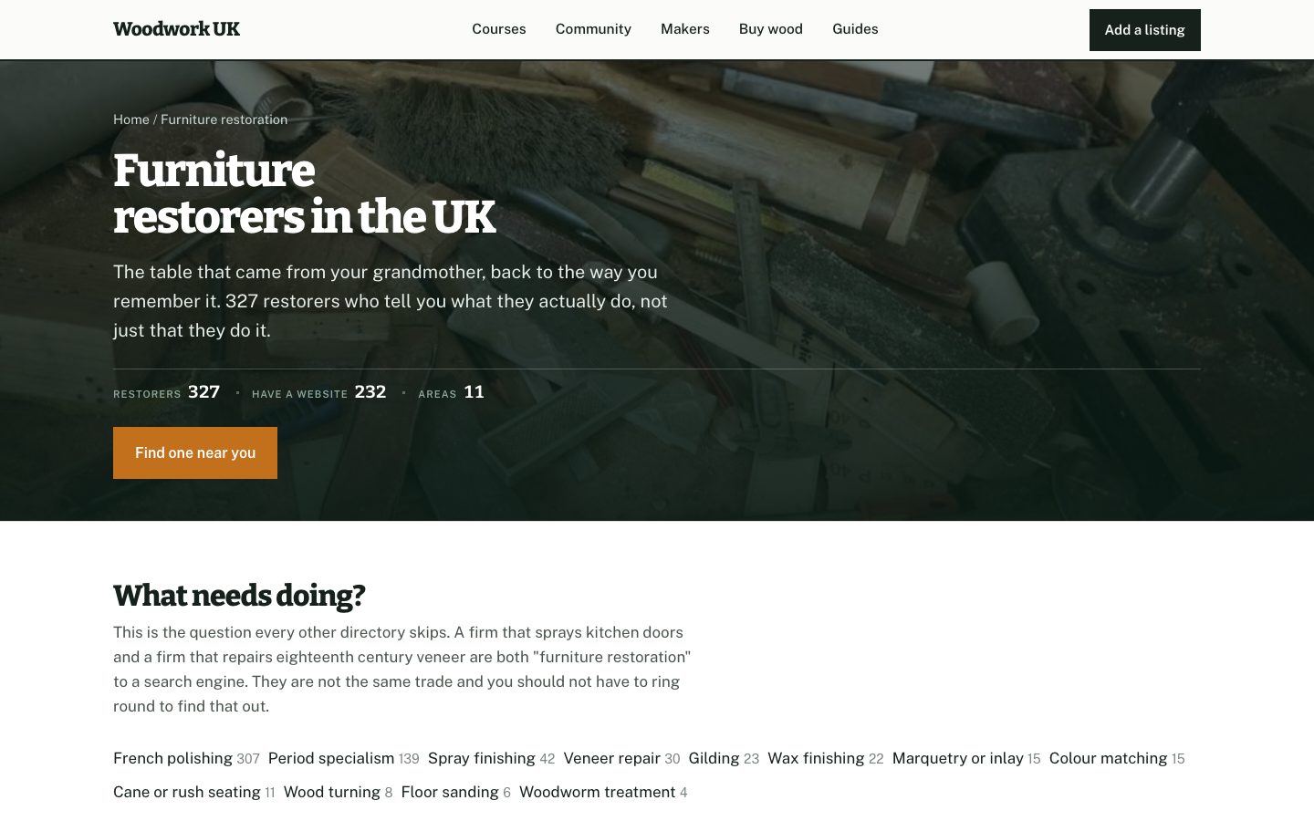 The furniture restorers section, sorted by what they actually do