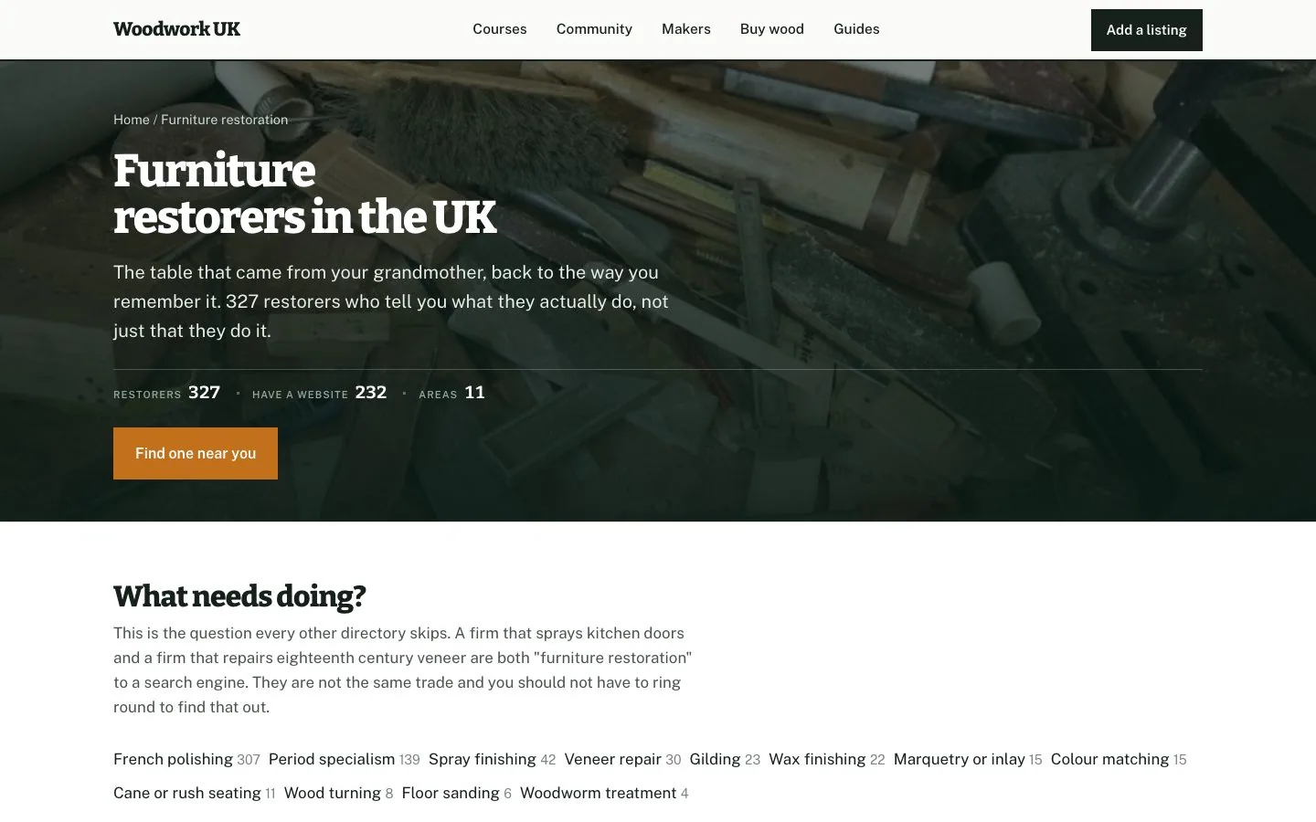 The furniture restorers section, sorted by what they actually do